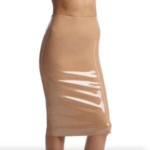 Commando Bodycon Faux Patent Leather Pencil Skirt Midi Tan Large